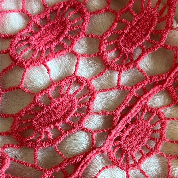 Open Knit Boho Bow Swim Cover Scalloped Hem Bright Coral Bohemian Festival - Picture 4 of 8